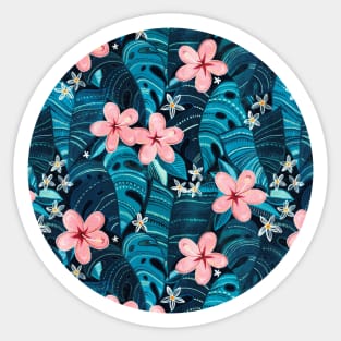 Midnight Tropical Garden - deep cyan blue Sticker